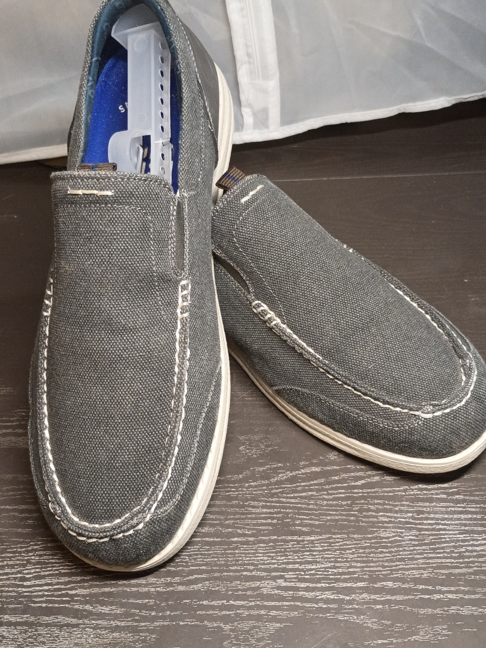 Nunn Bush Men's RARE 9.5 Wide Charcoal Gray Canvas Slip-On Loafers. Like NEW.